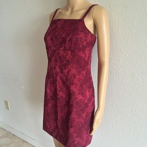 90's Red square neck spaghetti strap rose dress