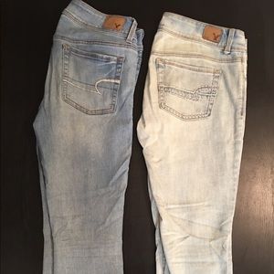 American Eagle light and dark wash jeans.