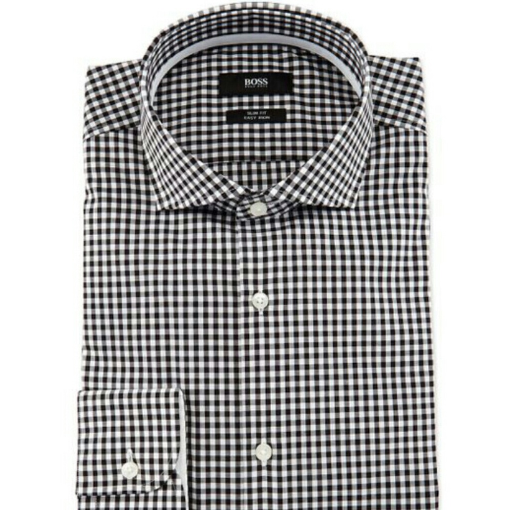 Hugo boss black and white checkered dress shirt.