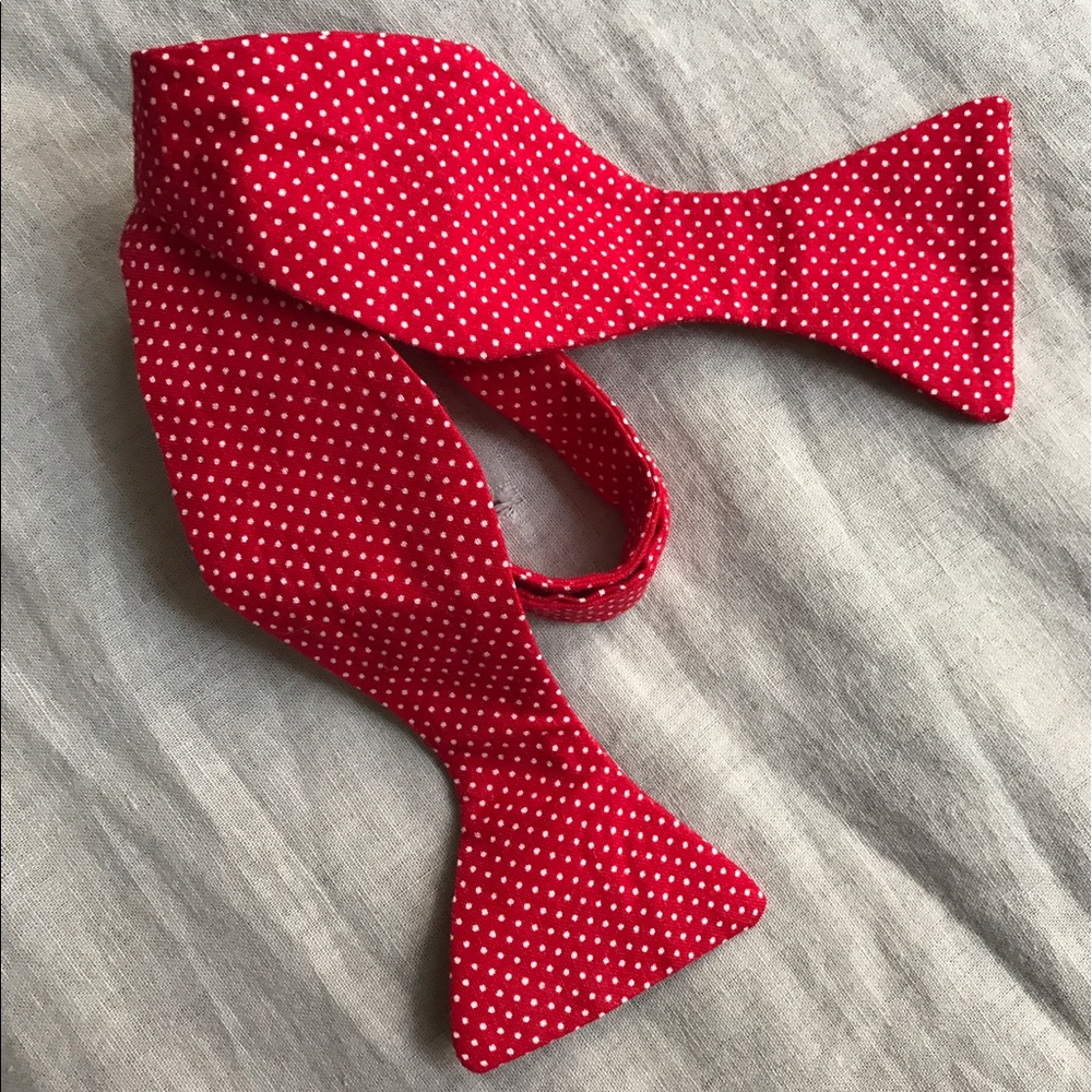 Handmade red with white polka-dot bow tie.