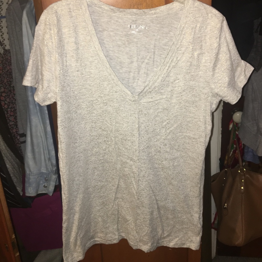 Light gray v-neck with gold specs all over