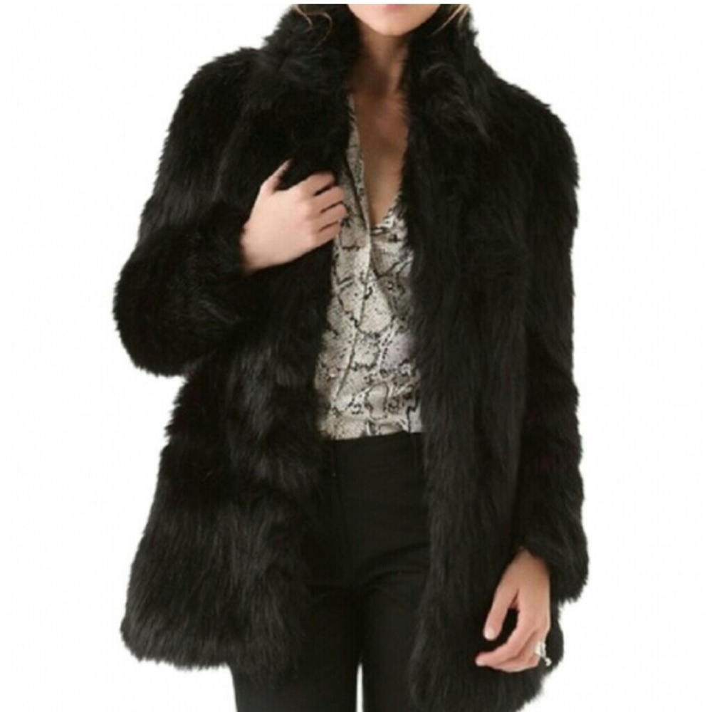 Women's Black brown Faux Fur Overcoat.