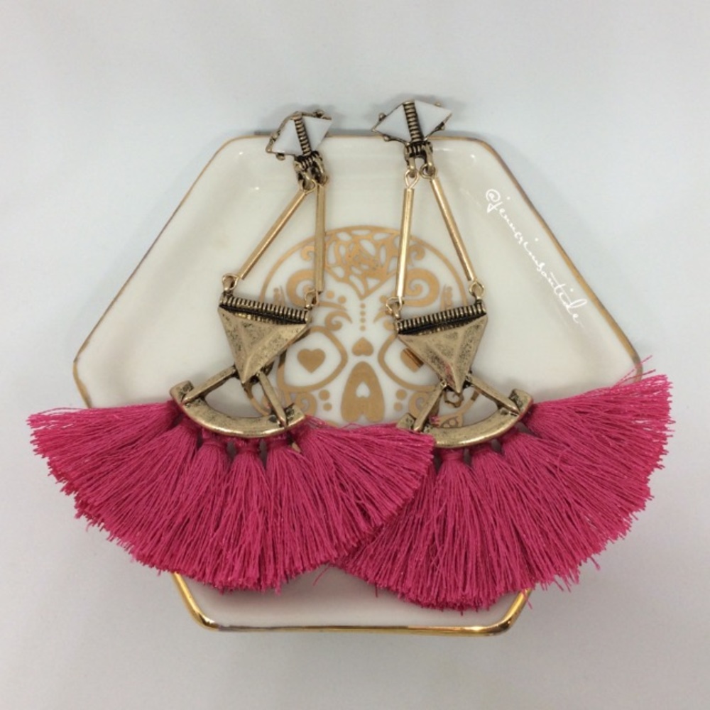 MIMI Hot Pink Tassel Fringe Statement Earrings