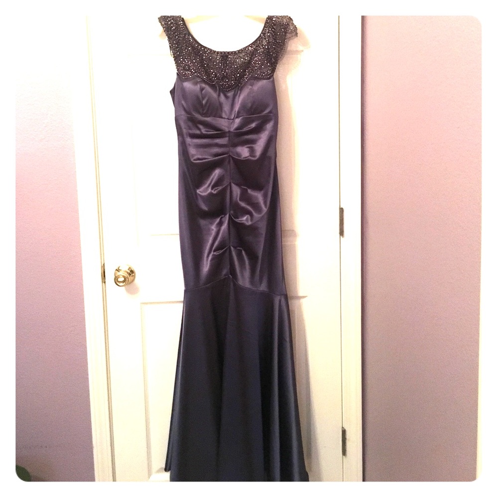 Silver bluish satin beaded on top dress with tags