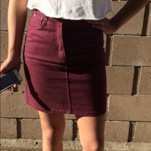 90s high waisted burgundy denim bodycon skirt