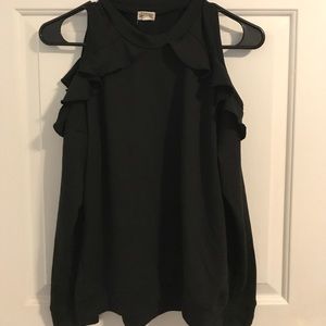 Long sleeved cold shoulder ruffled top