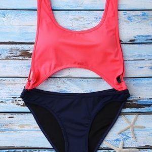 Zaful Pink & Navy Color Block Swimsuit