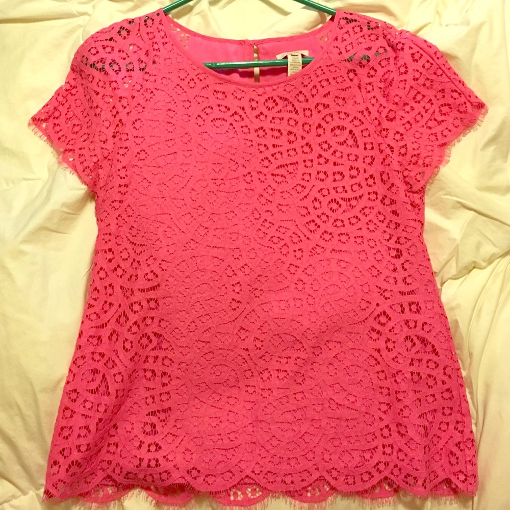 J.Crew Pink Scallop Lace Top