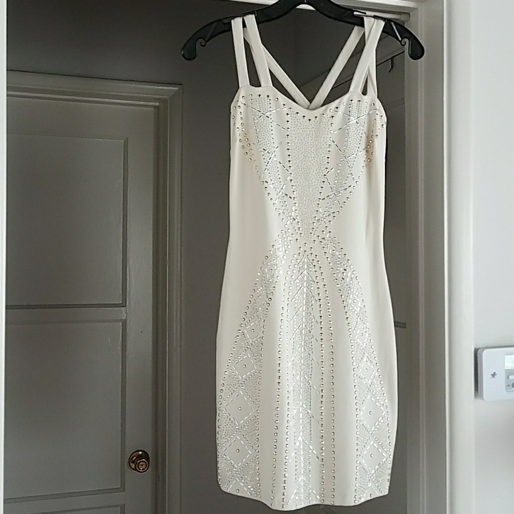 Gold and silver beaded cream dress