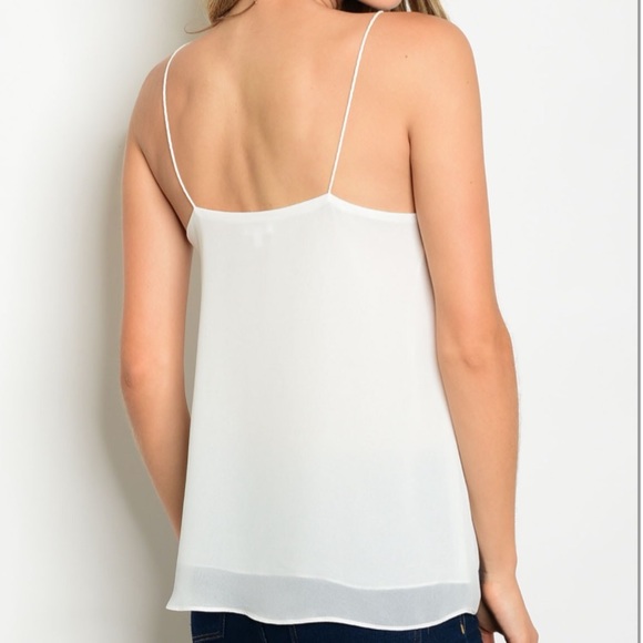 White Lightweight Embroidered Spaghetti Strap Top - Picture 2 of 5