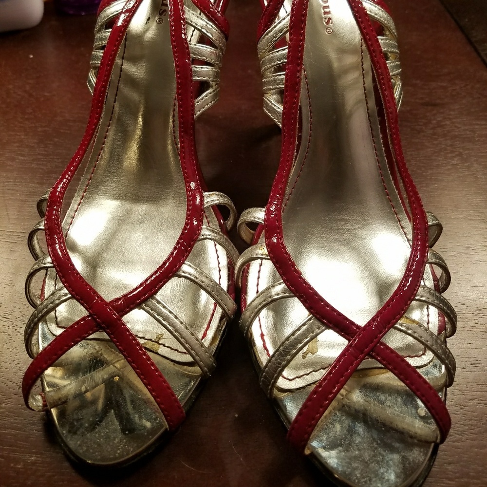 Red & Silver Strappy Sandals