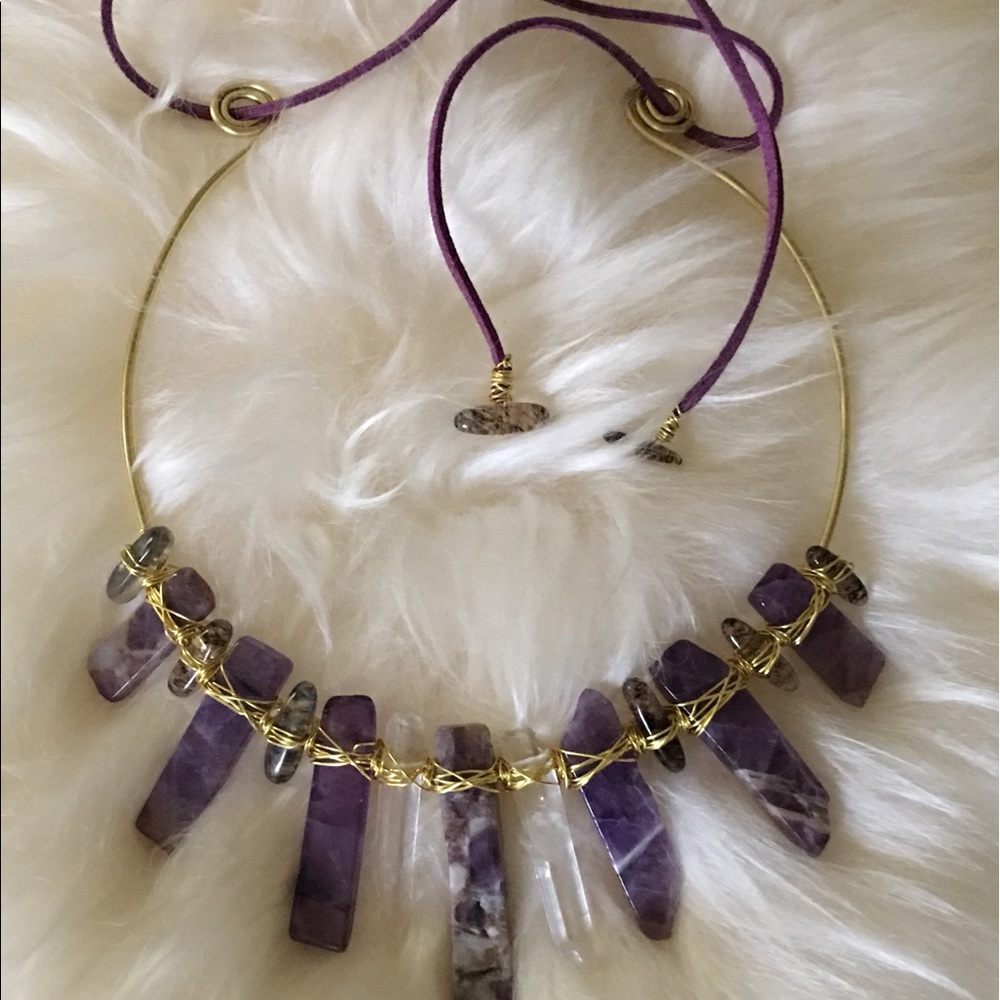 Choker, statement,crystal,boho, gold tone,necklace