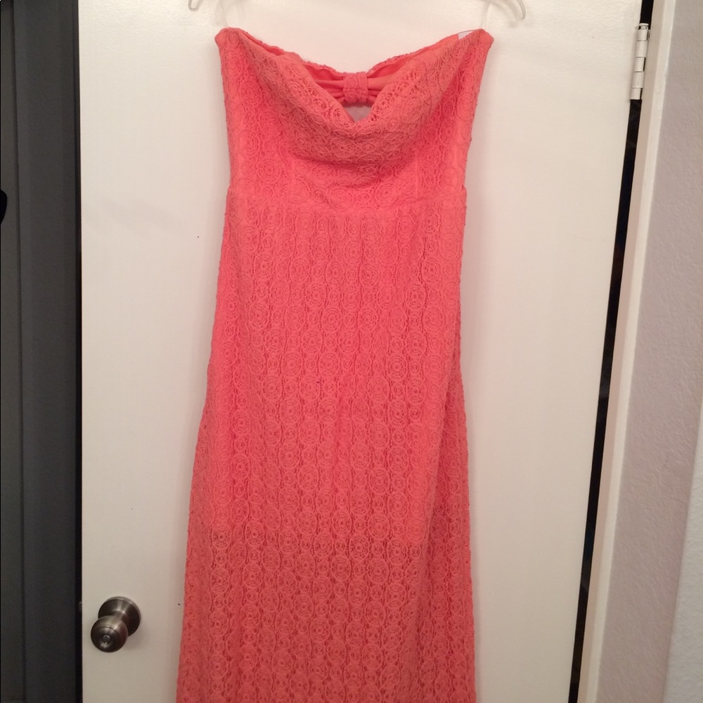 Strapless Coral Maxi Dress