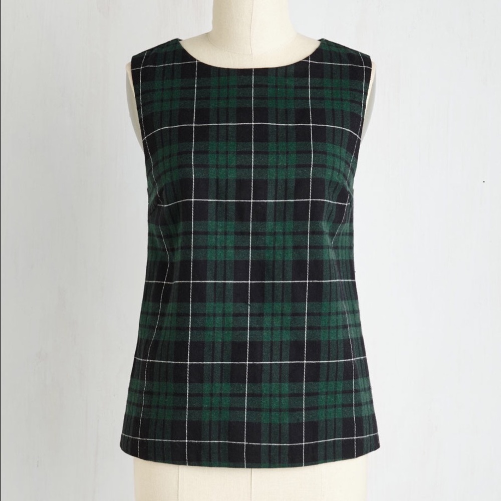 Blackwatch Plaid Sleeveless Top Button-Back