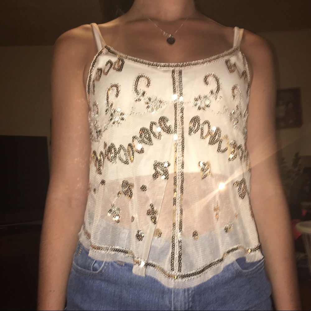 Gold Sequence See Thru Festival Shirt