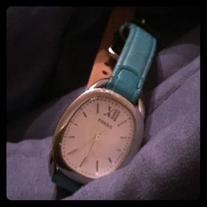 Ladies fossil stainless watch w/teal leather strap