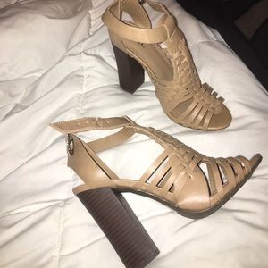 Nude cut out heel sandals