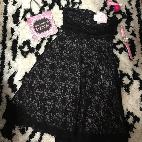 Harley Rose Strapless Dress Black & Pink New - Picture 1 of 8