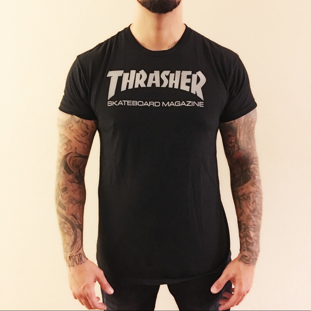 Men's Thrasher Skater Brand Black & White T-Shirt