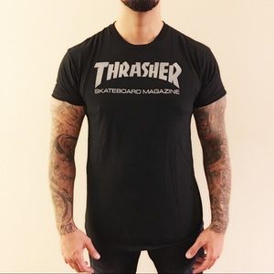 Men's Thrasher Skater Brand Black & White T-Shirt
