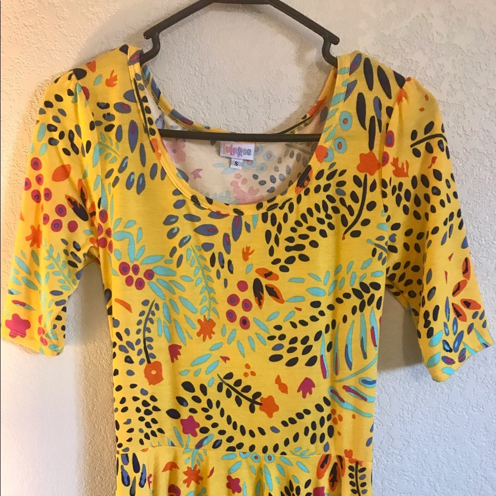 LuLaRoe Small Nicole Dress Yellow Floral Print