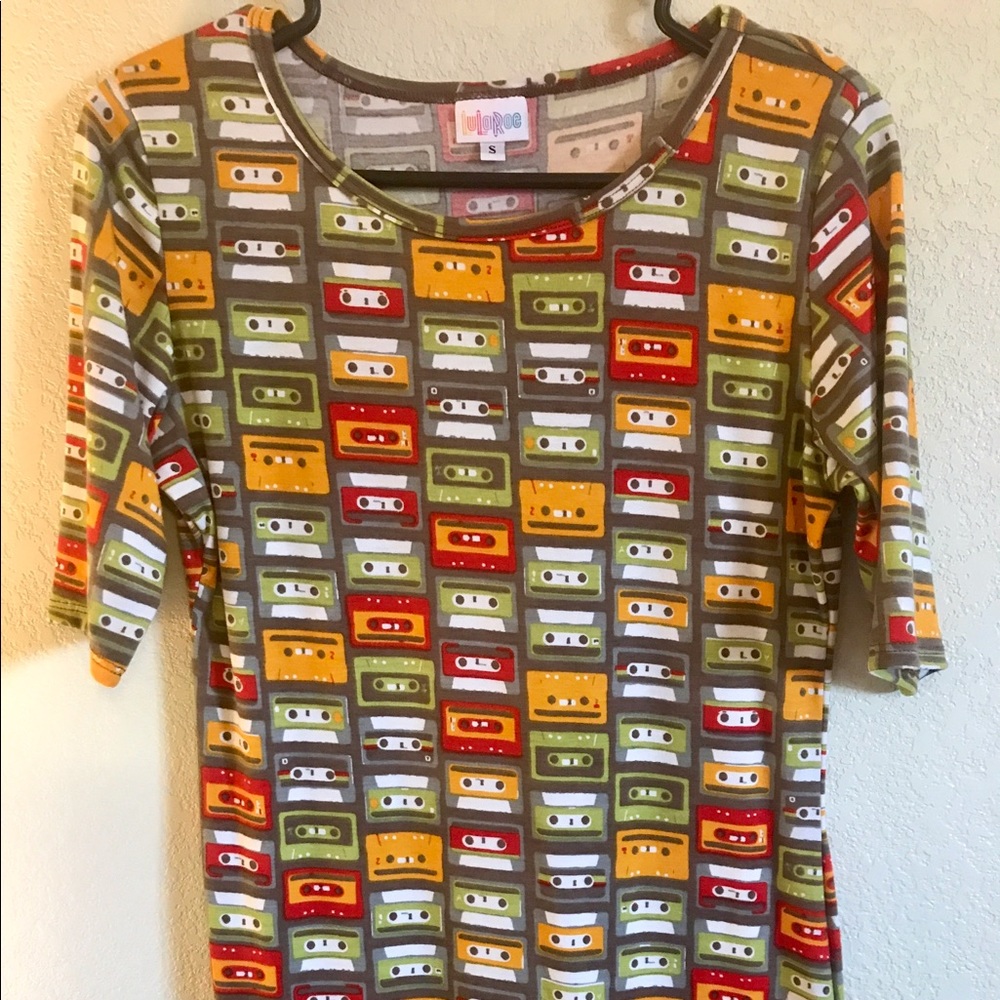 LuLaRoe Small Julia Dress Cassette Tape Print