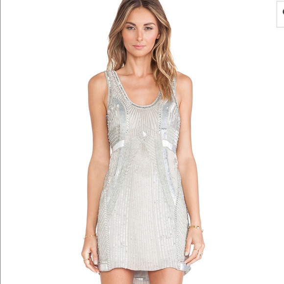 Parker Comoros Sequin Embellished Silk Shift dress