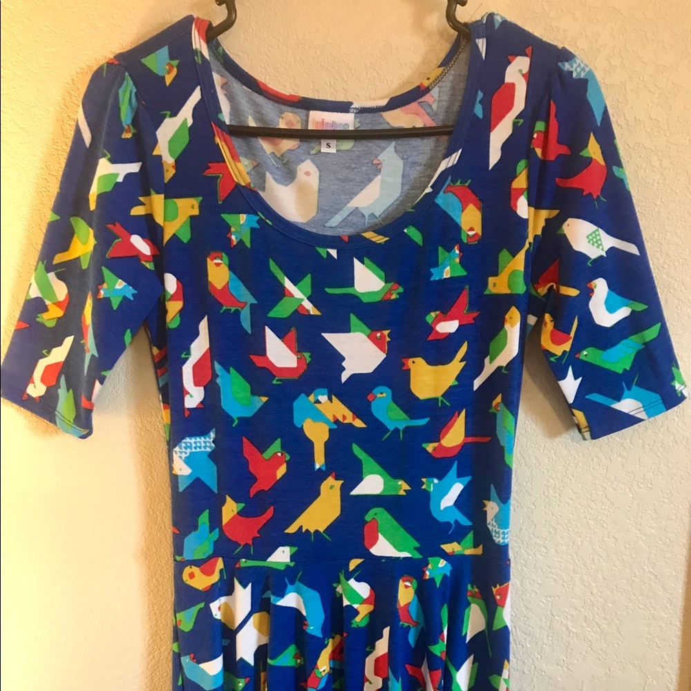 LuLaRoe Small Nicole Dress Digital Bird Print