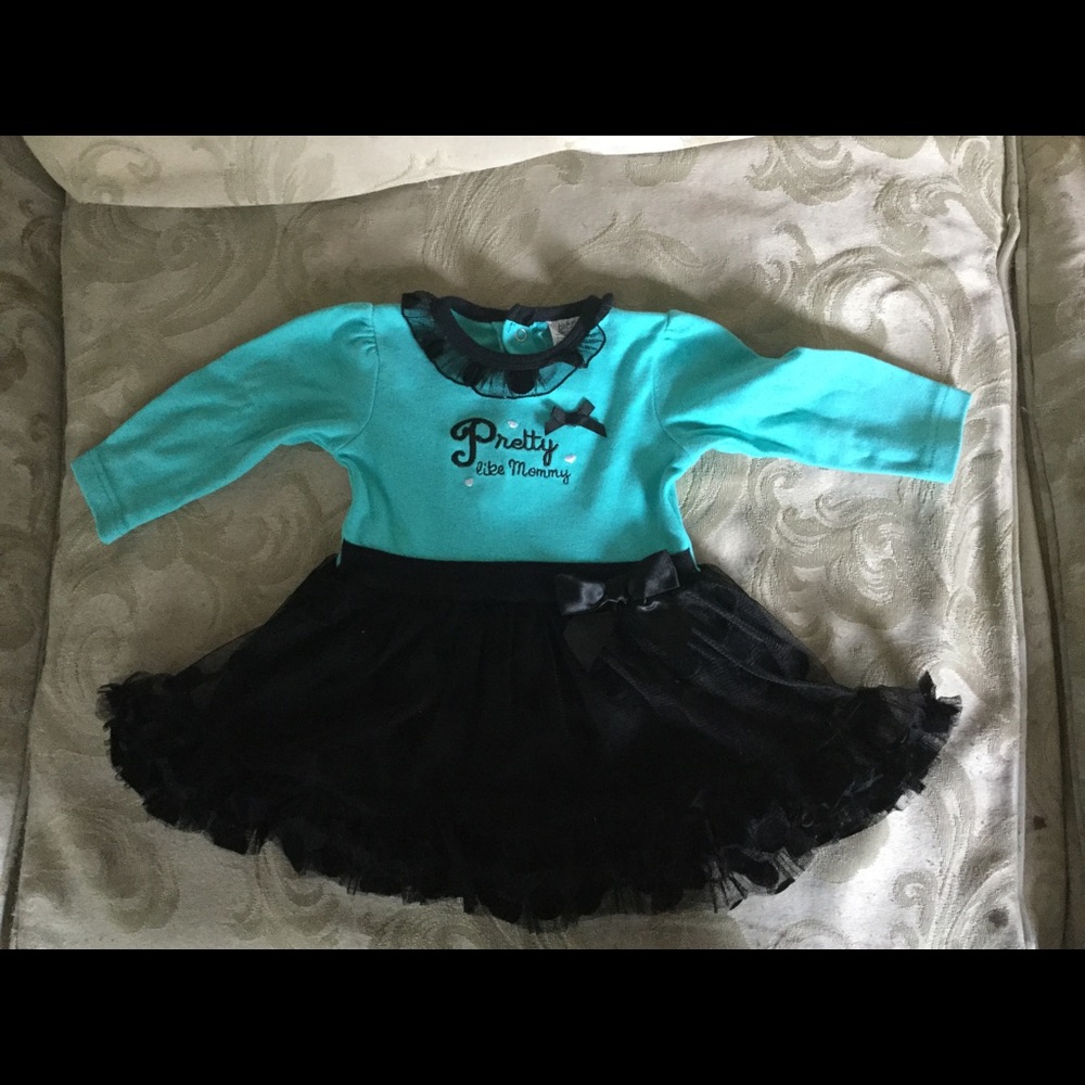 9 mo “Pretty Like Mommy” Turquoise and Black Dress