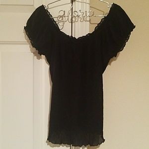 Sheer Black Slightly Off-The-Shoulder Guess Blouse