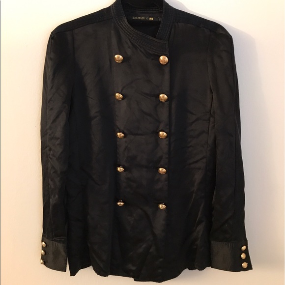 Balmain X HM Black Military Style Shirt In Satin