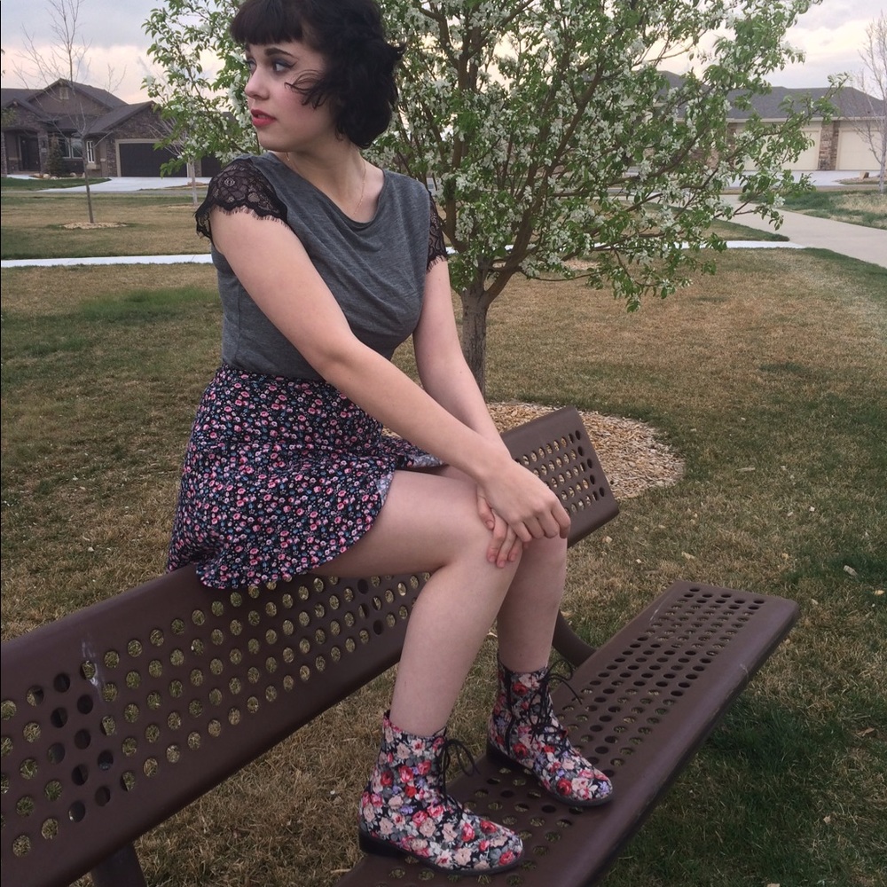 Vintage Floral Lace Up Boots