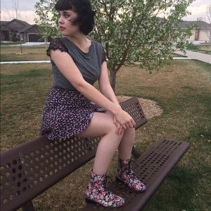 Vintage Floral Lace Up Boots