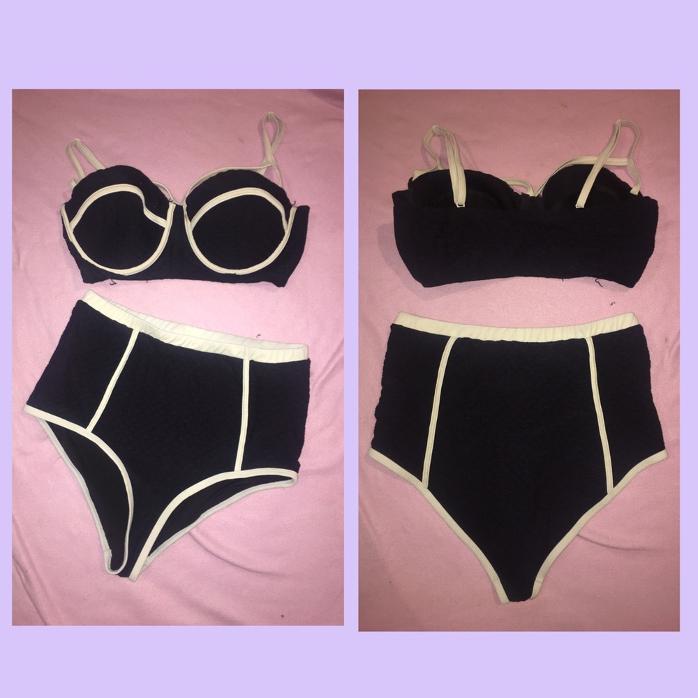 High waisted, black and white, plus size bikini.