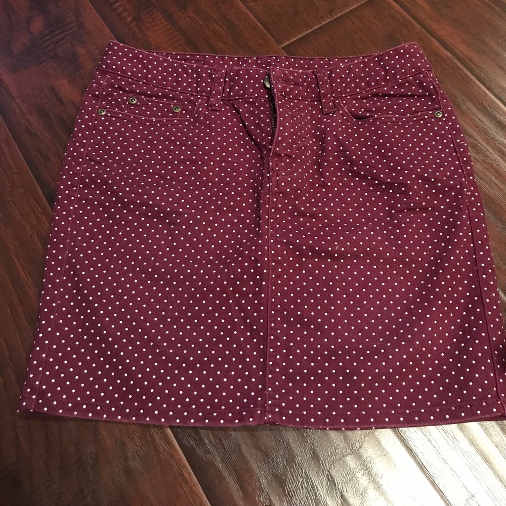 Burgundy polka dot mini skirt