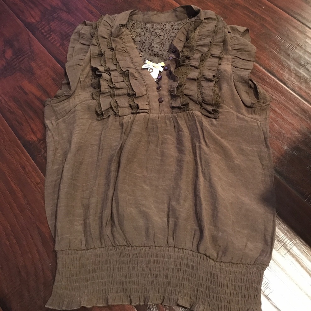 Olive green blouse with lace detail