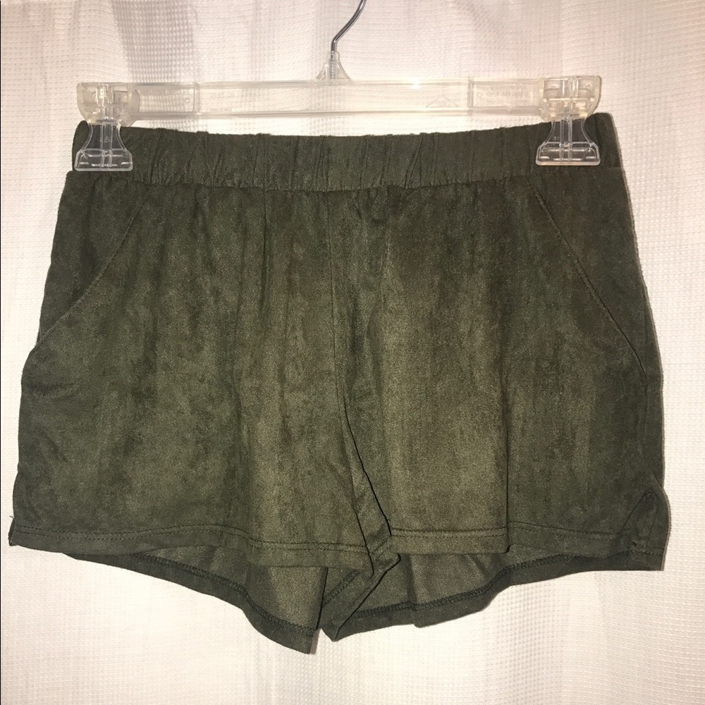 Green suede shorts