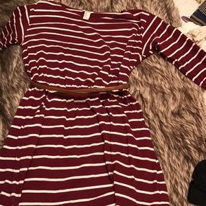 Maroon and white dress