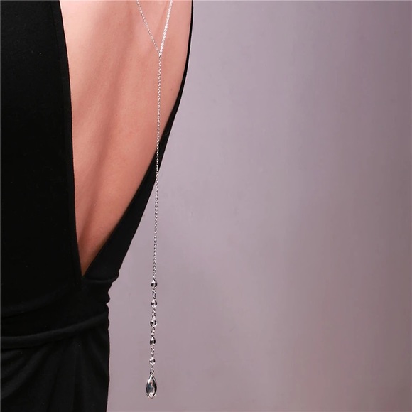 -Elegant V crystal water drop back body chain. - Picture 3 of 3