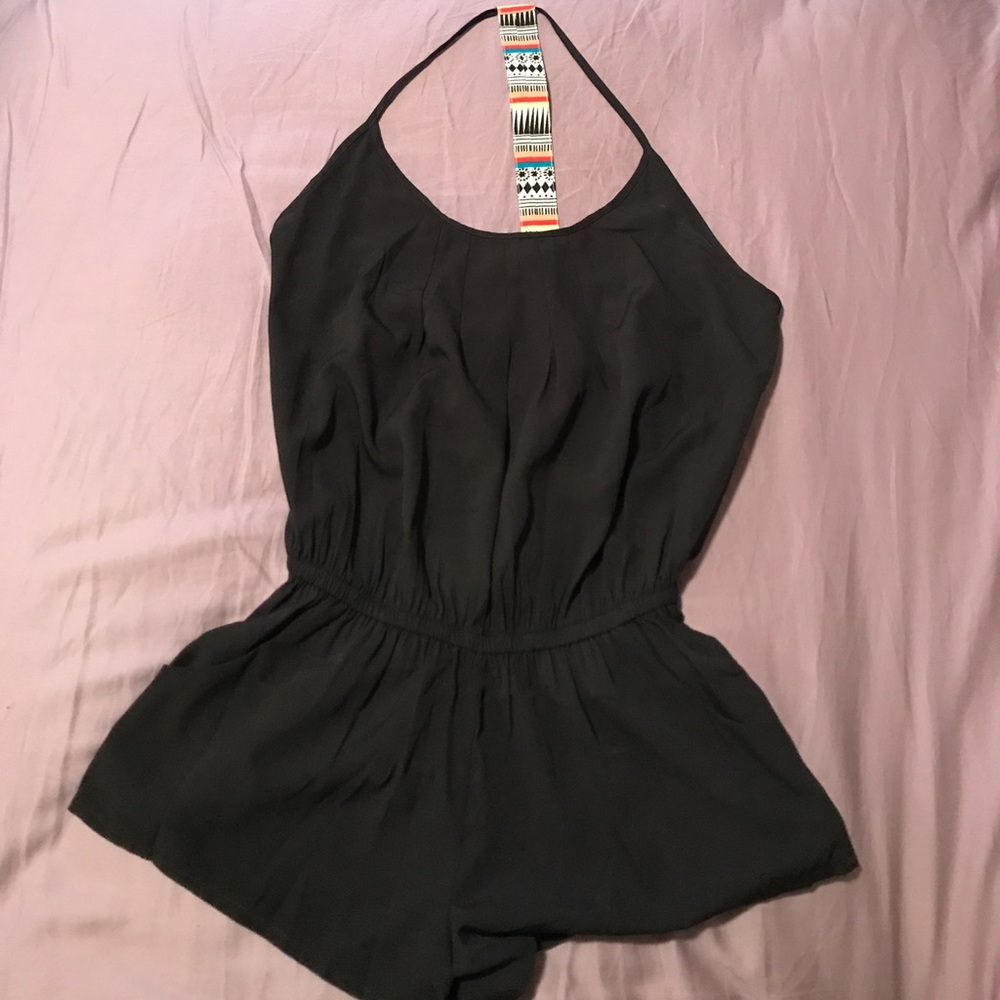Black and tribal print romper