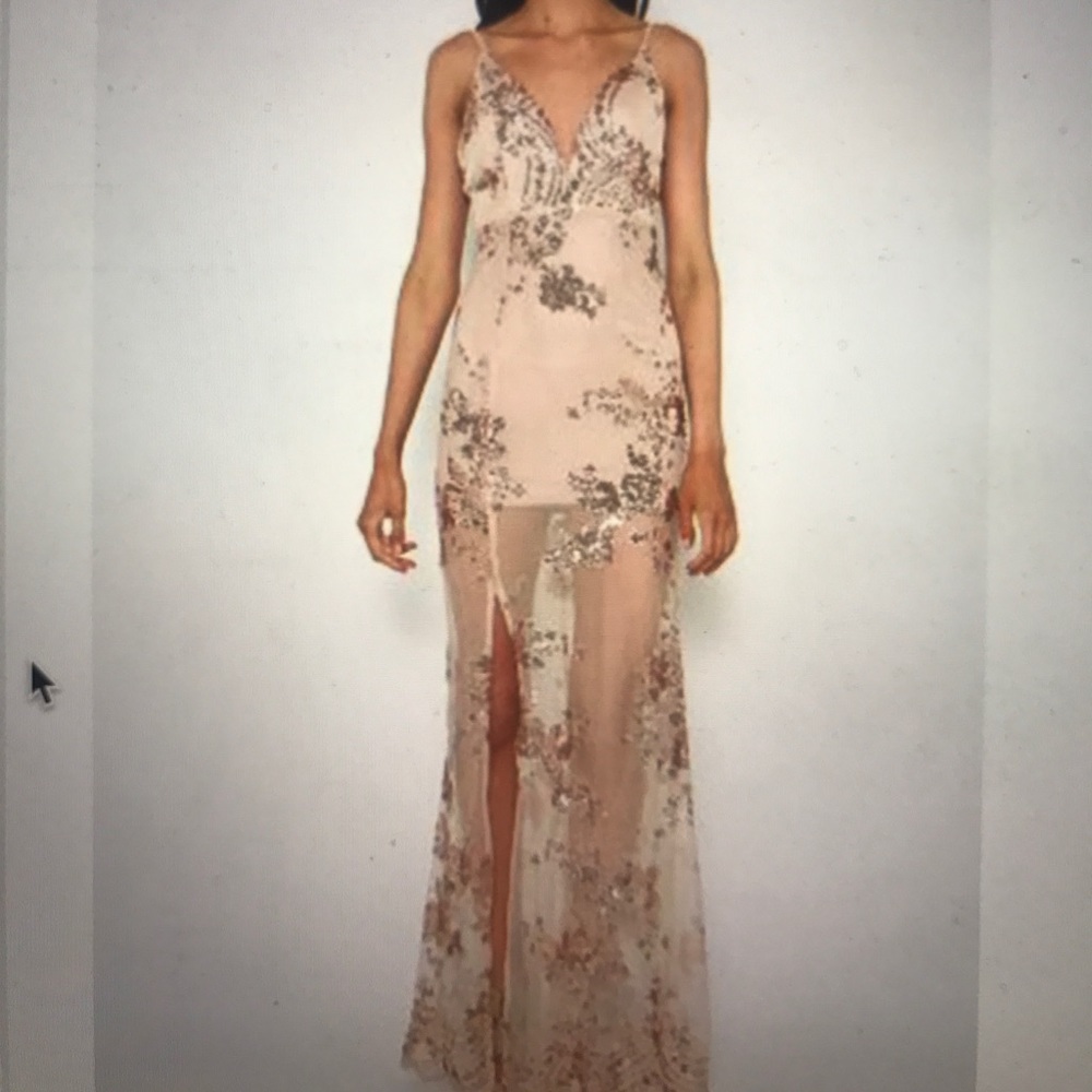 Sequined Beige Maxi Dress