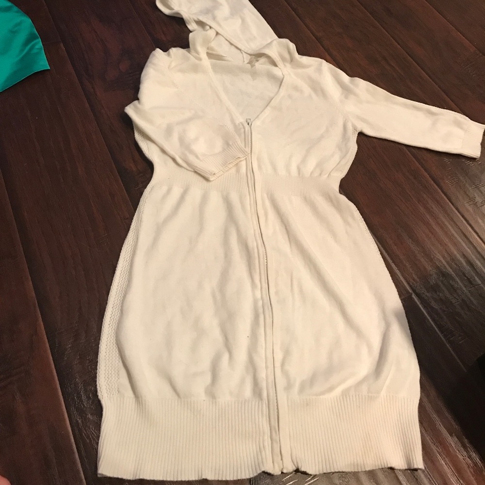 Hooded half-sleeve long cardigan