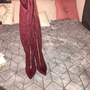 Sexy wine red thigh high boots