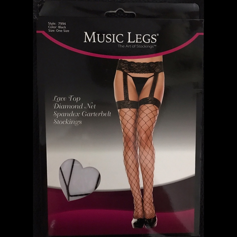 Lace Top Diamond Net Garterbelt Stockings