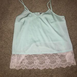 Blue silk lace tank