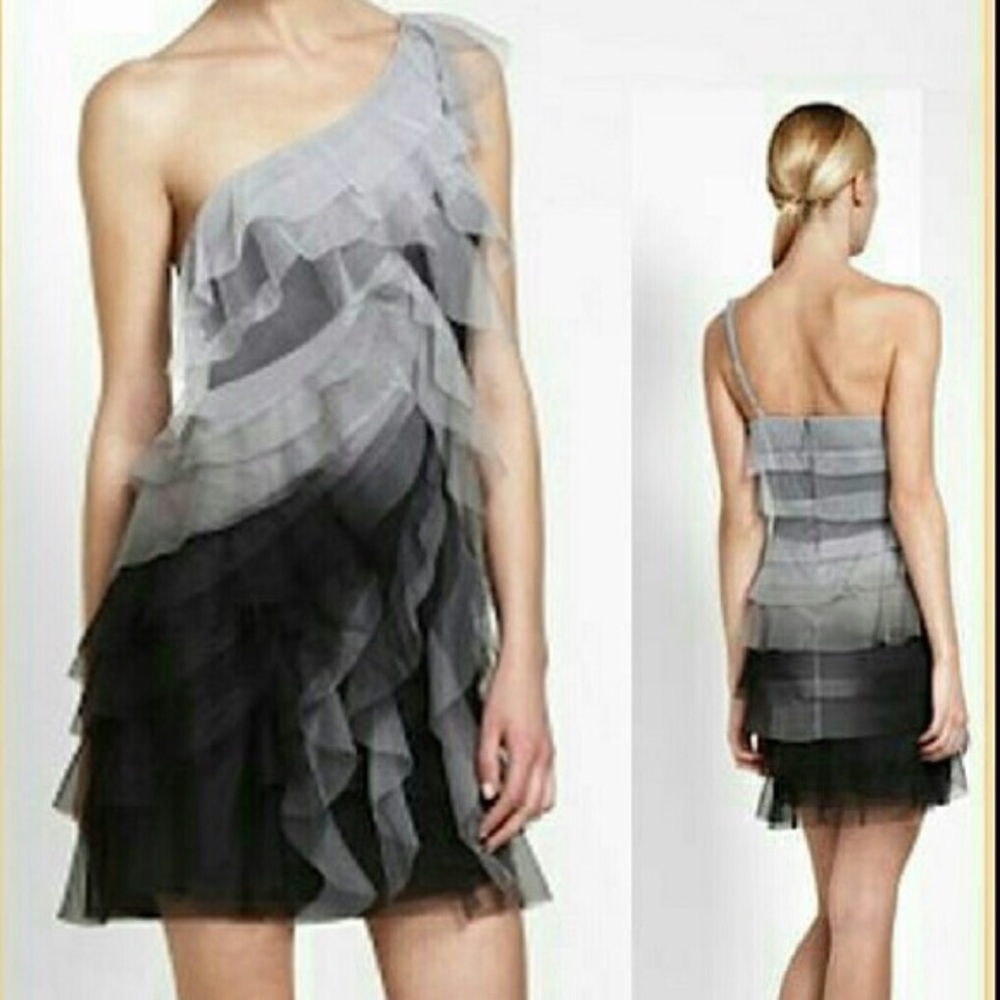 Ombré tiered mesh one shoulder dress.