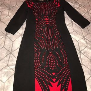 Red and black bodicon dress