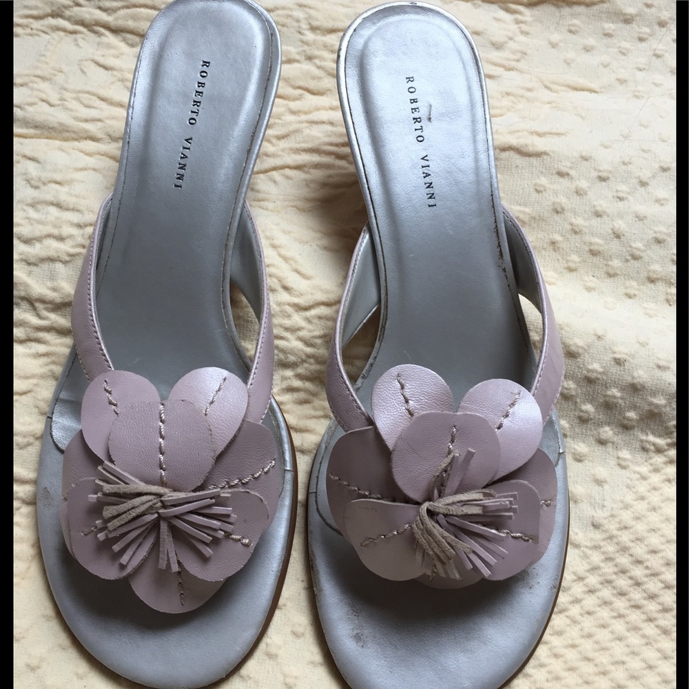 Darling Pink leather block heels sandals