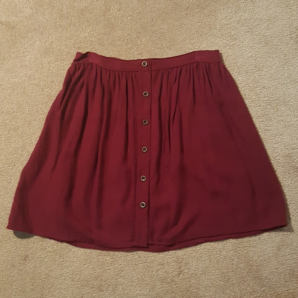 Burgundy button front skirt