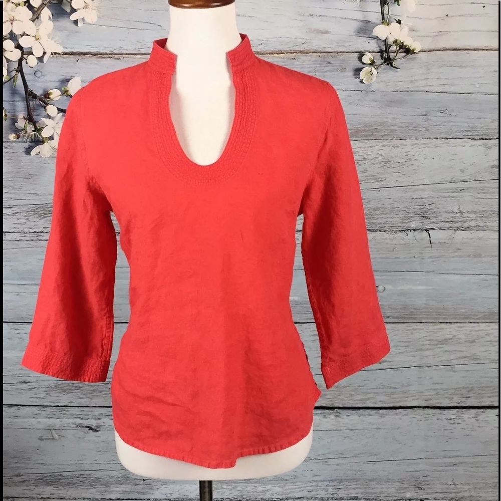 Talbot's Women's Red Irish Linen Tunic Blouse Sz M